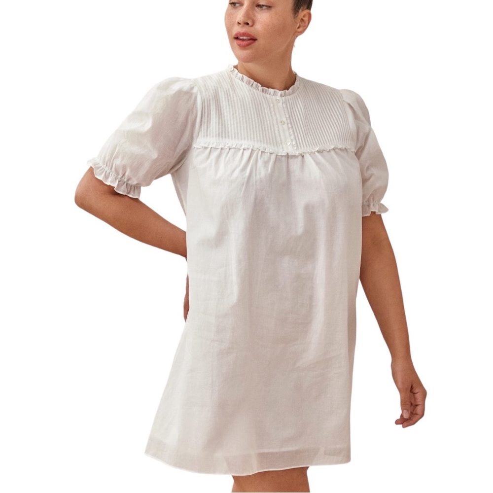Reformation White Puff-Sleeve Mini Dress